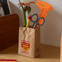 Penco Porcelain Brown Bag Pen Holder