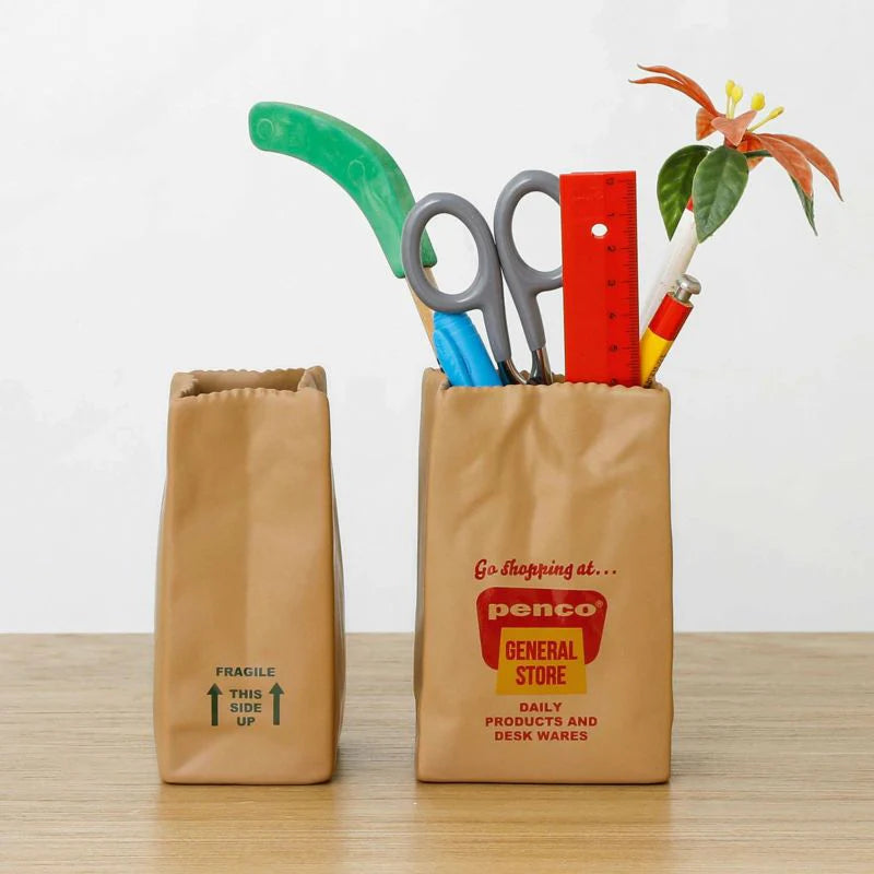 Penco Porcelain Brown Bag Pen Holder