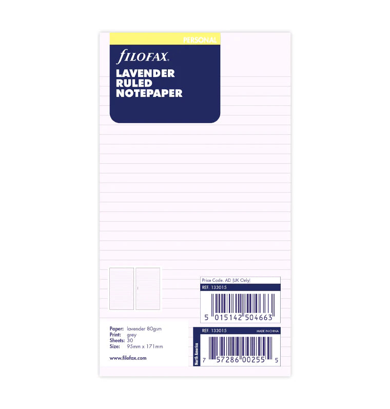 Filofax Lavender Ruled Notepaper Refill - Personal