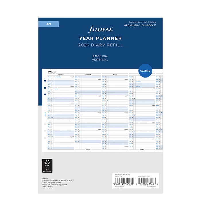 Filofax 2026 A5 Year Planner Refill