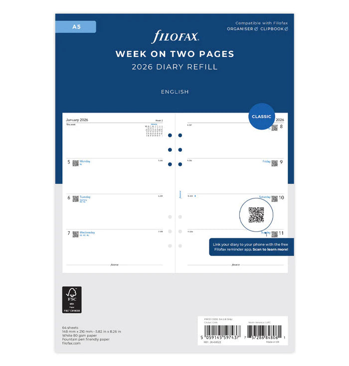 Filofax 2026 A5 Week on Two Pages Refill