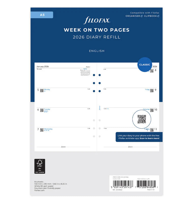 Filofax 2026 A5 Week on Two Pages Refill