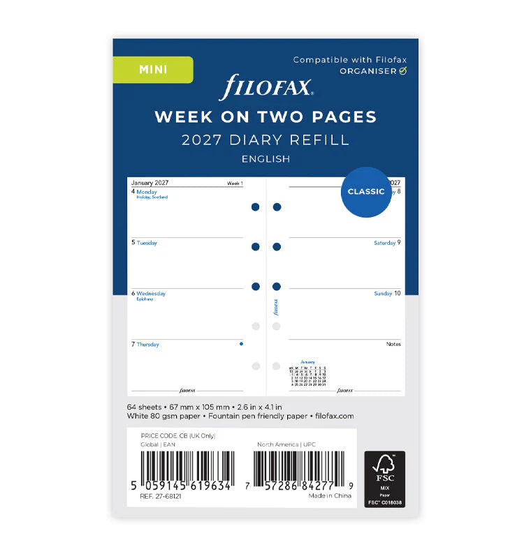 Filofax 2027 Mini Week on Two Pages Refill
