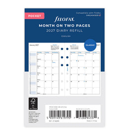 Filofax 2027 Pocket Month on Two Pages Refill