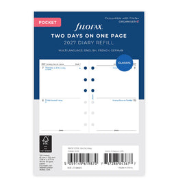 Filofax 2027 Pocket Two Days on One Page Refill
