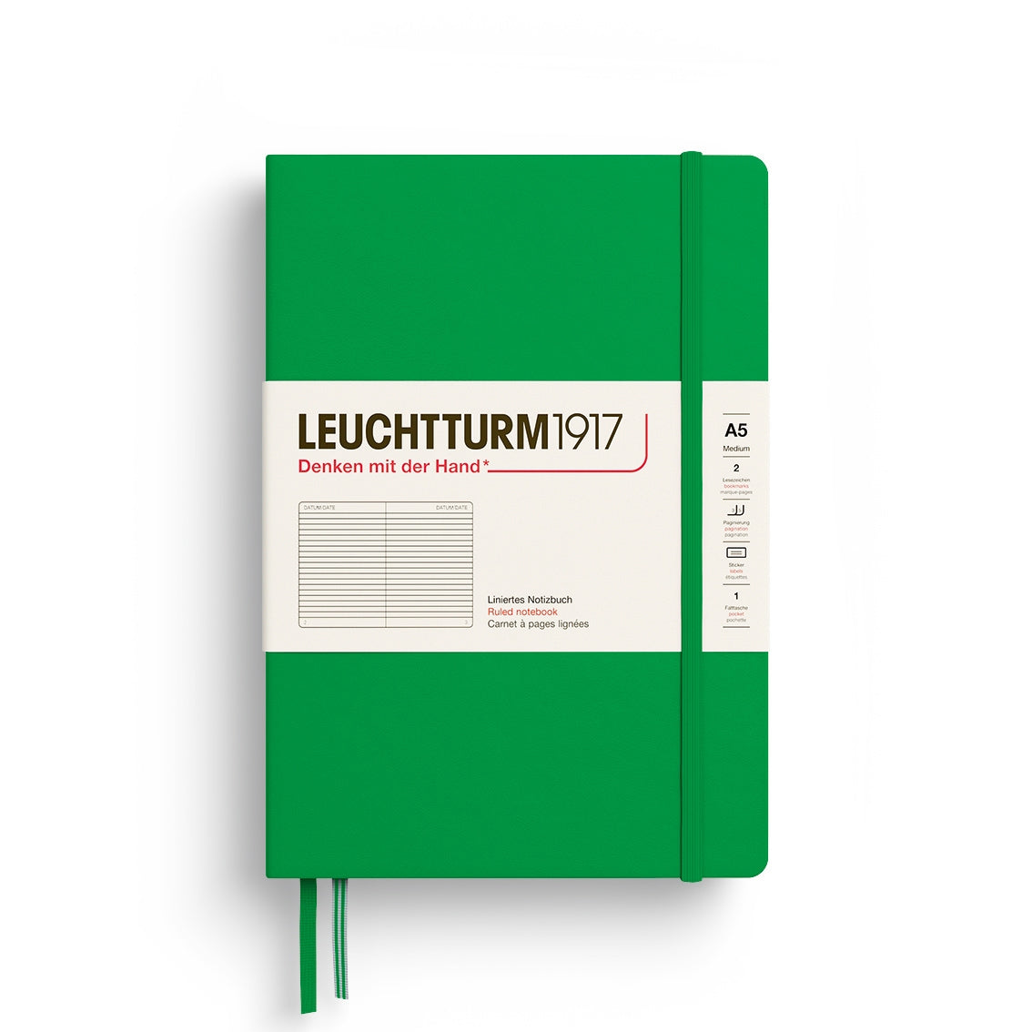 LEUCHTTURM1917 HC Notebook, Medium (A5), 251 p., Ruled - Spring Leaf
