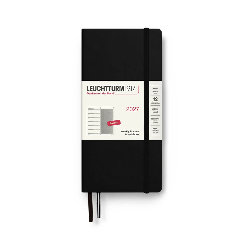 LEUCHTTURM1917 2027 Wallet Weekly Planner & Notebook Dotted - Black