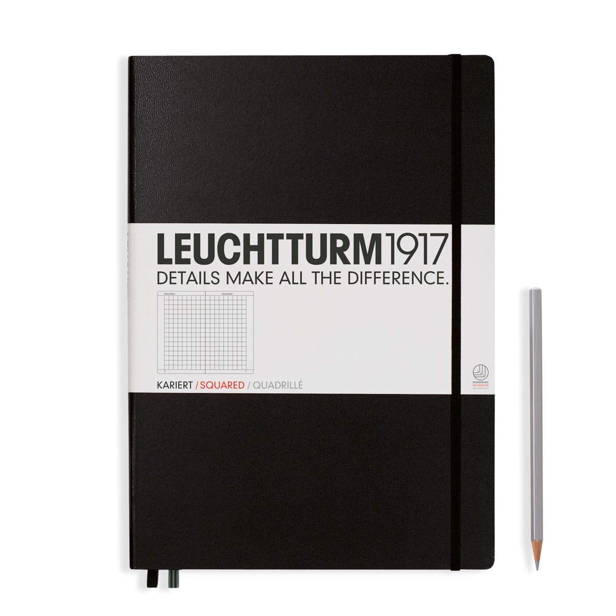 LEUCHTTURM1917 Notebook Master (A4+) Hardcover, 235 Numbered Pages, Squared - Black