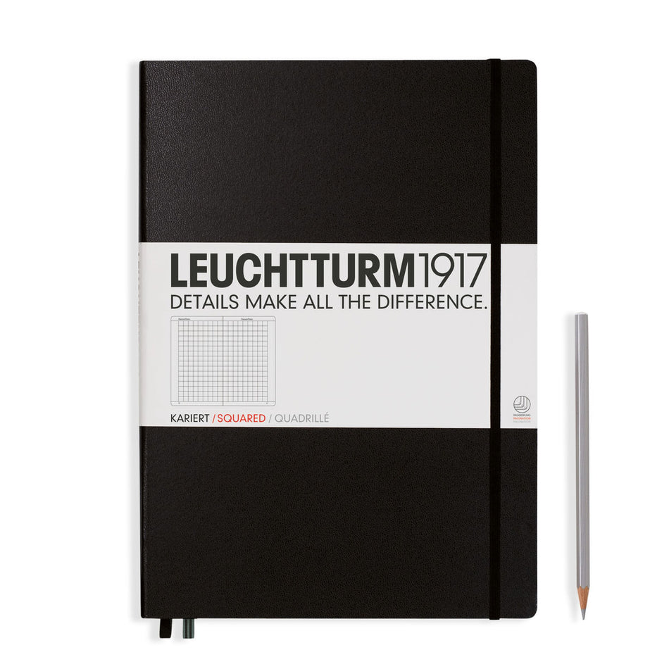 LEUCHTTURM1917 Notebook Master (A4+) Hardcover, 235 Numbered Pages, Squared - Black