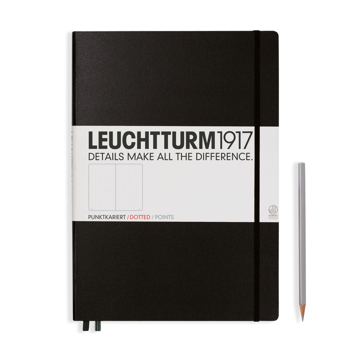 LEUCHTTURM1917 Notebook Master (A4+) Hardcover, 235 Numbered Pages, Dotted - Black