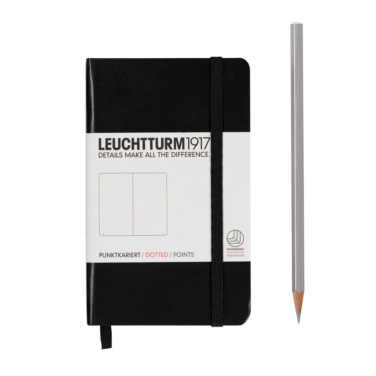 LEUCHTTURM1917 Notebook Pocket (A6) Hardcover, 185 Numbered Pages, Dotted - Black