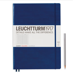 LEUCHTTURM1917 Notebook Master Slim (A4+) Hardcover, 121 Numbered Pages, Squared, Navy