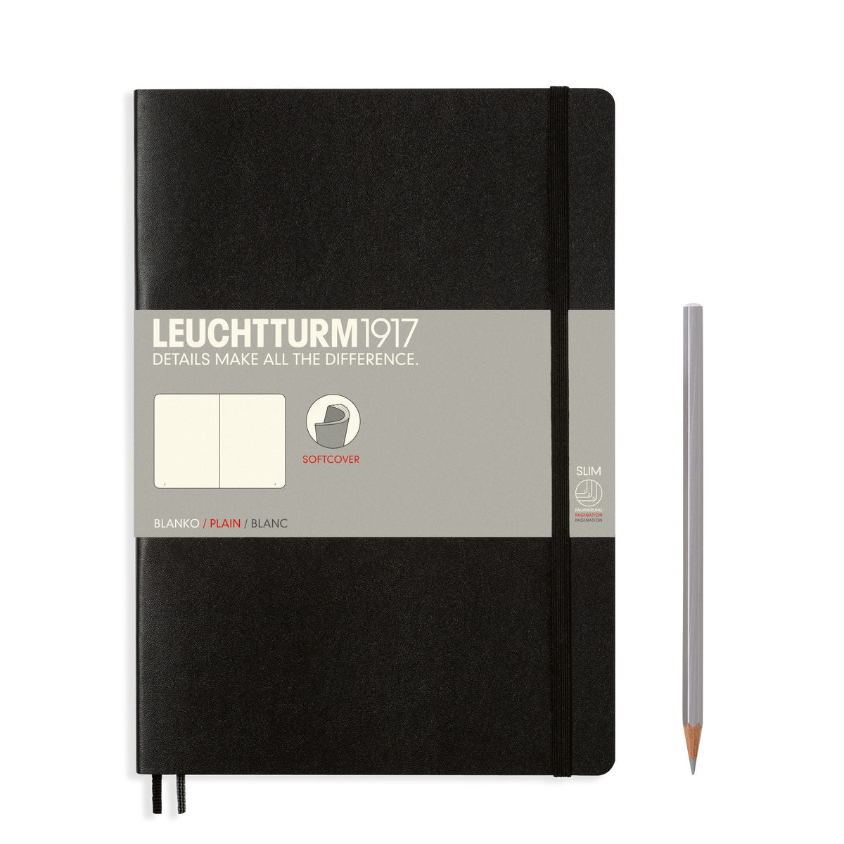 LEUCHTTURM1917 Notebook Composition (B5) Plain, Softcover, 121 Numbered Pages - Black