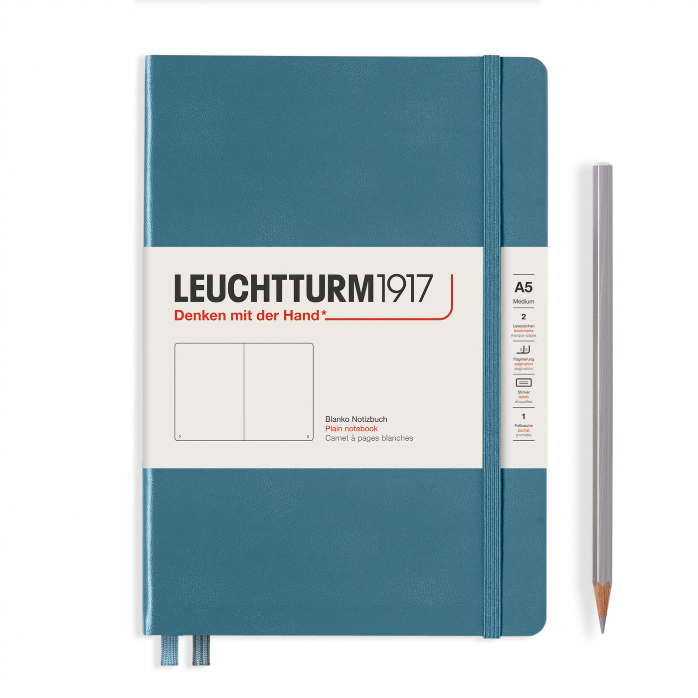 LEUCHTTURM1917 Notebook Medium (A5), Hardcover, 251 numbered pages, plain - Stone Blue