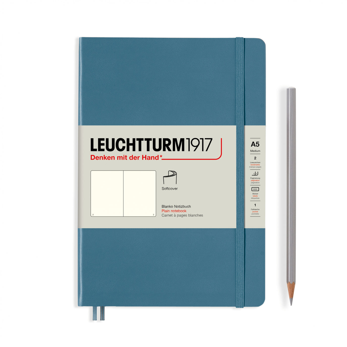 LEUCHTTURM1917 Notebook Softcover Medium (A5), 123 pages, Plain, Stone Blue