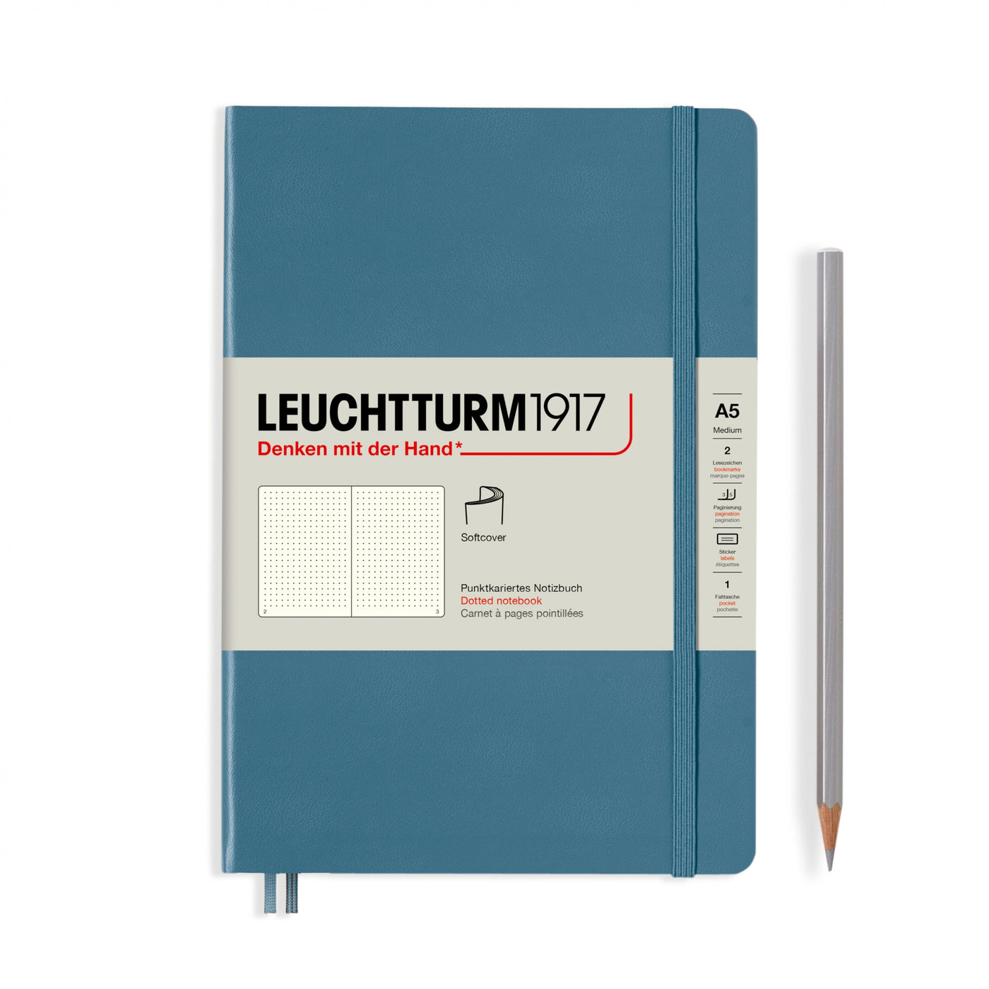 LEUCHTTURM1917 Notebook Softcover Medium (A5), 123 pages, Dotted - Stone Blue