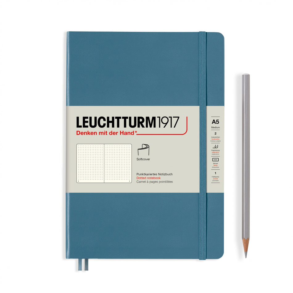 LEUCHTTURM1917 Notebook Softcover Medium (A5), 123 pages, Dotted - Stone Blue
