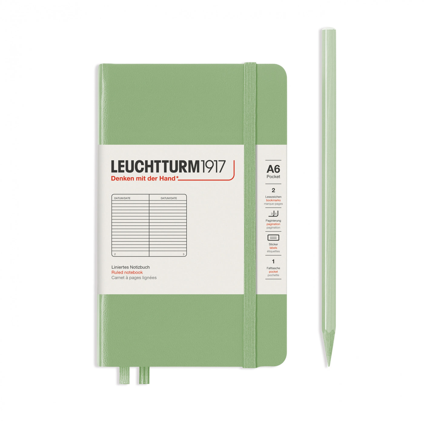LEUCHTTURM1917 Notebook HC Pocket (A6), 187 pages, Ruled - Sage Green