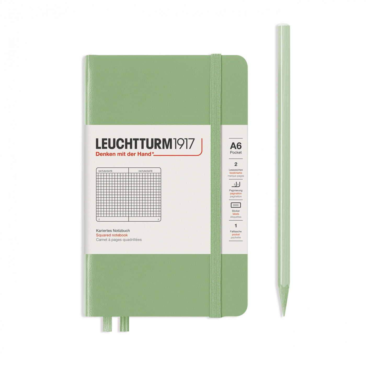 LEUCHTTURM1917 Notebook Hardcover Pocket (A6), 187 pages, Squared - Sage Green