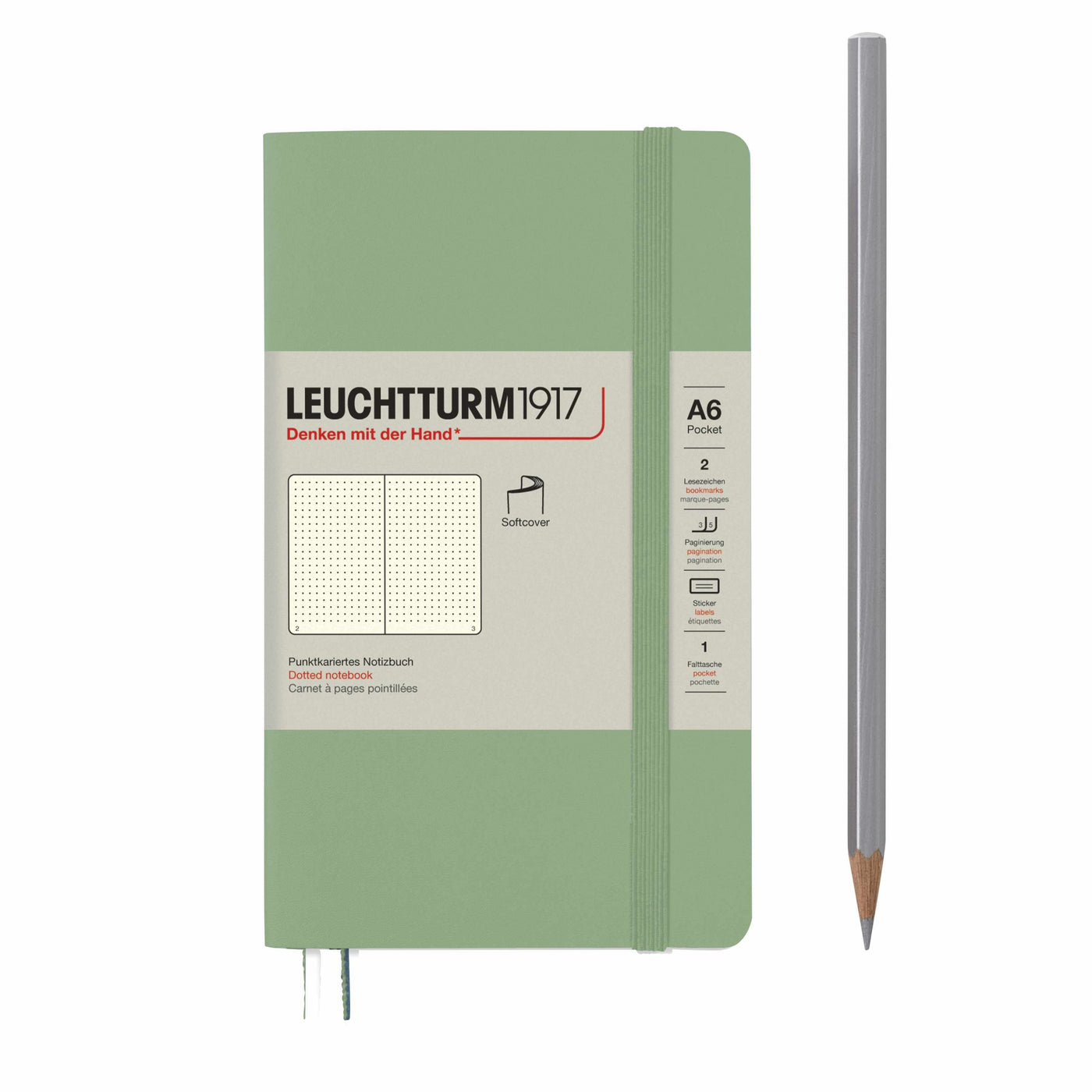 LEUCHTTURM1917 Notebook Softcover Pocket (A6), 123 pages, Dotted - Sage Green