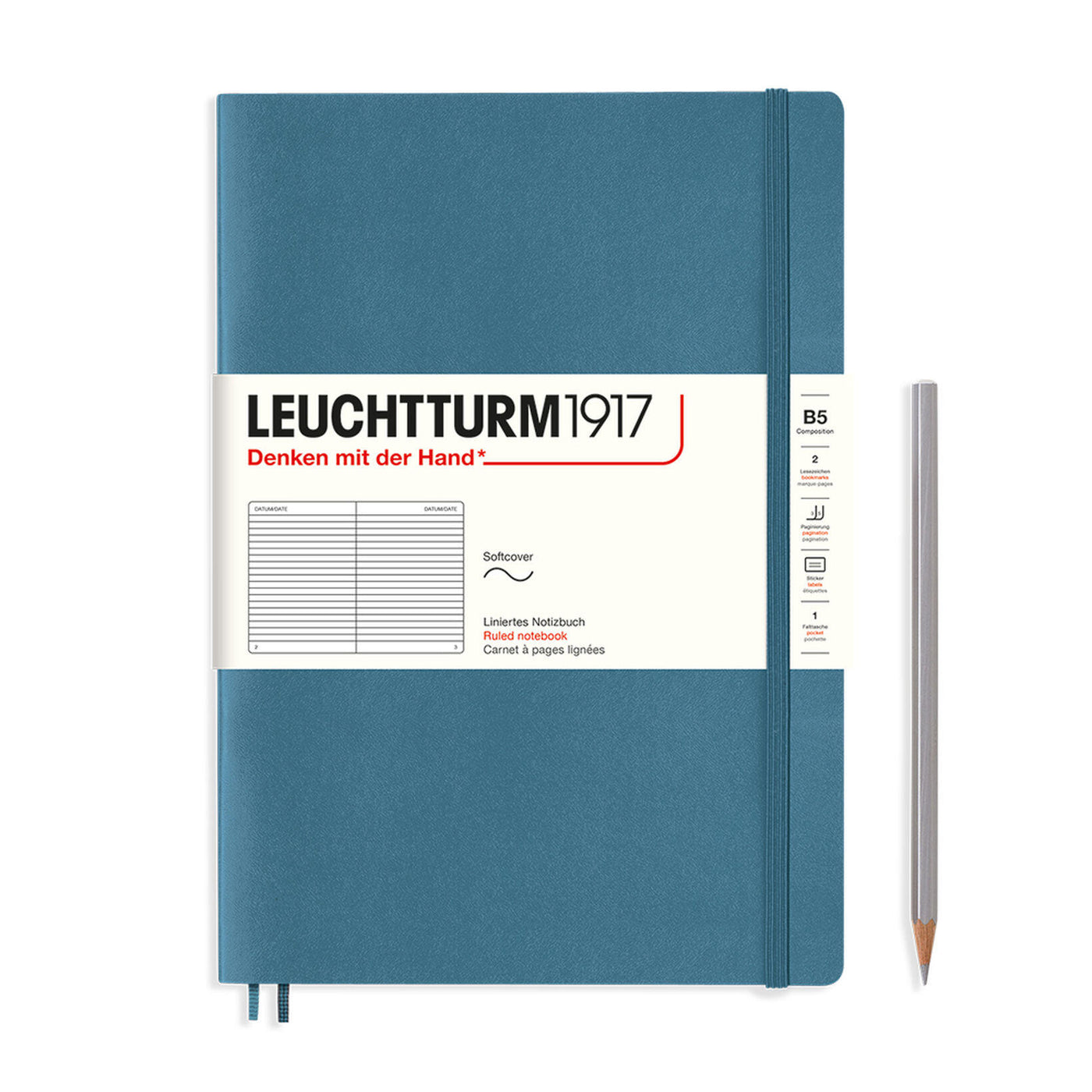 LEUCHTTURM1917 Notebook Composition (B5) Ruled, Softcover, 123 Numbered pages - Stone Blue