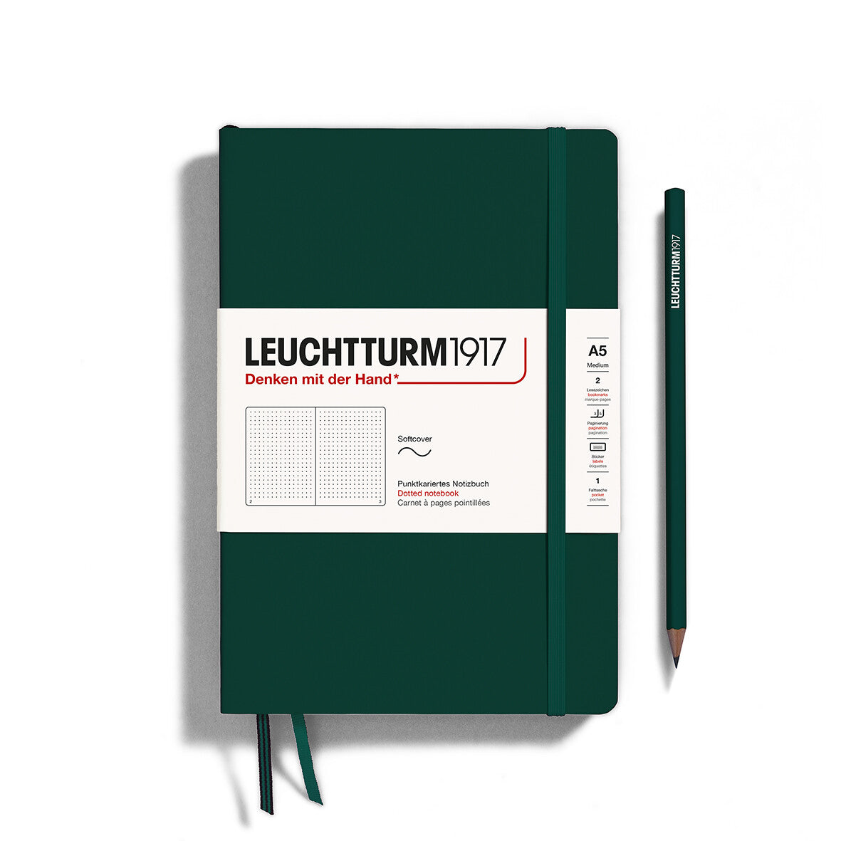 LEUCHTTURM1917 Notebook Softcover Medium (A5), 123 pages, Dotted - Forest Green