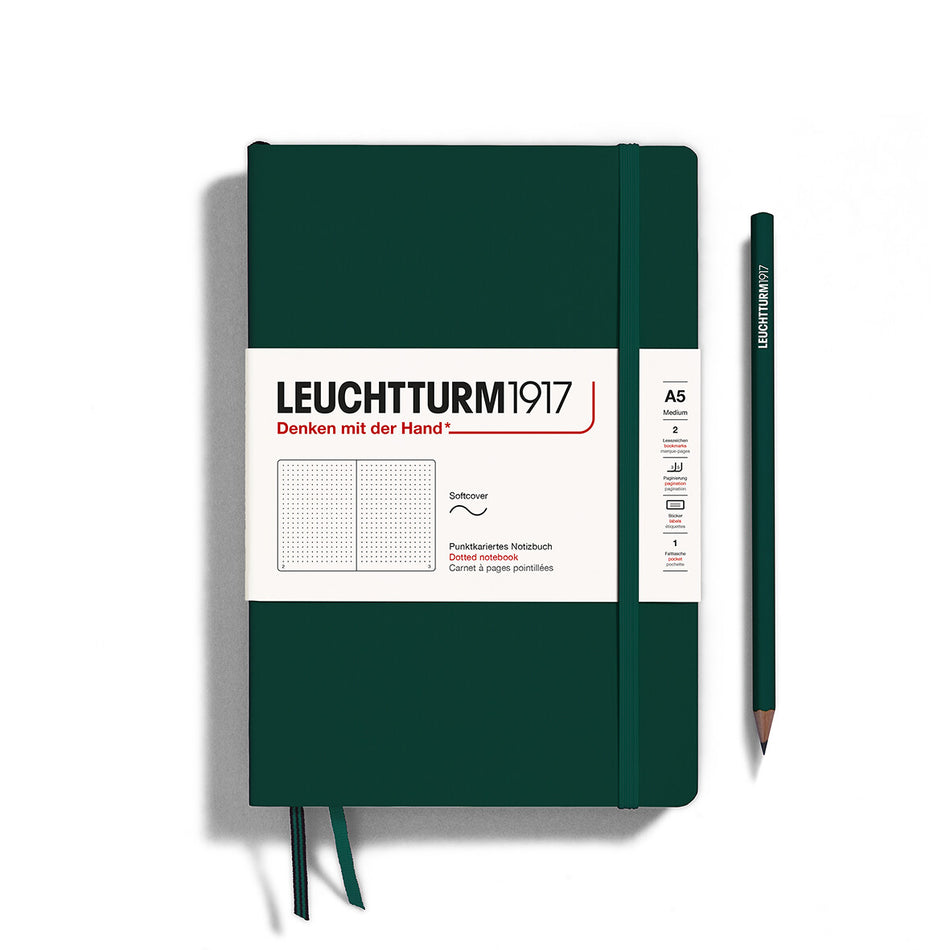 LEUCHTTURM1917 Notebook Softcover Medium (A5), 123 pages, Dotted - Forest Green