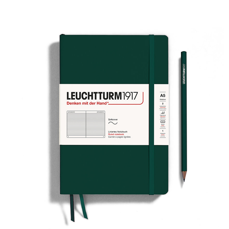 LEUCHTTURM1917 Notebook Softcover Medium (A5), 123 pages, Ruled - Forest Green