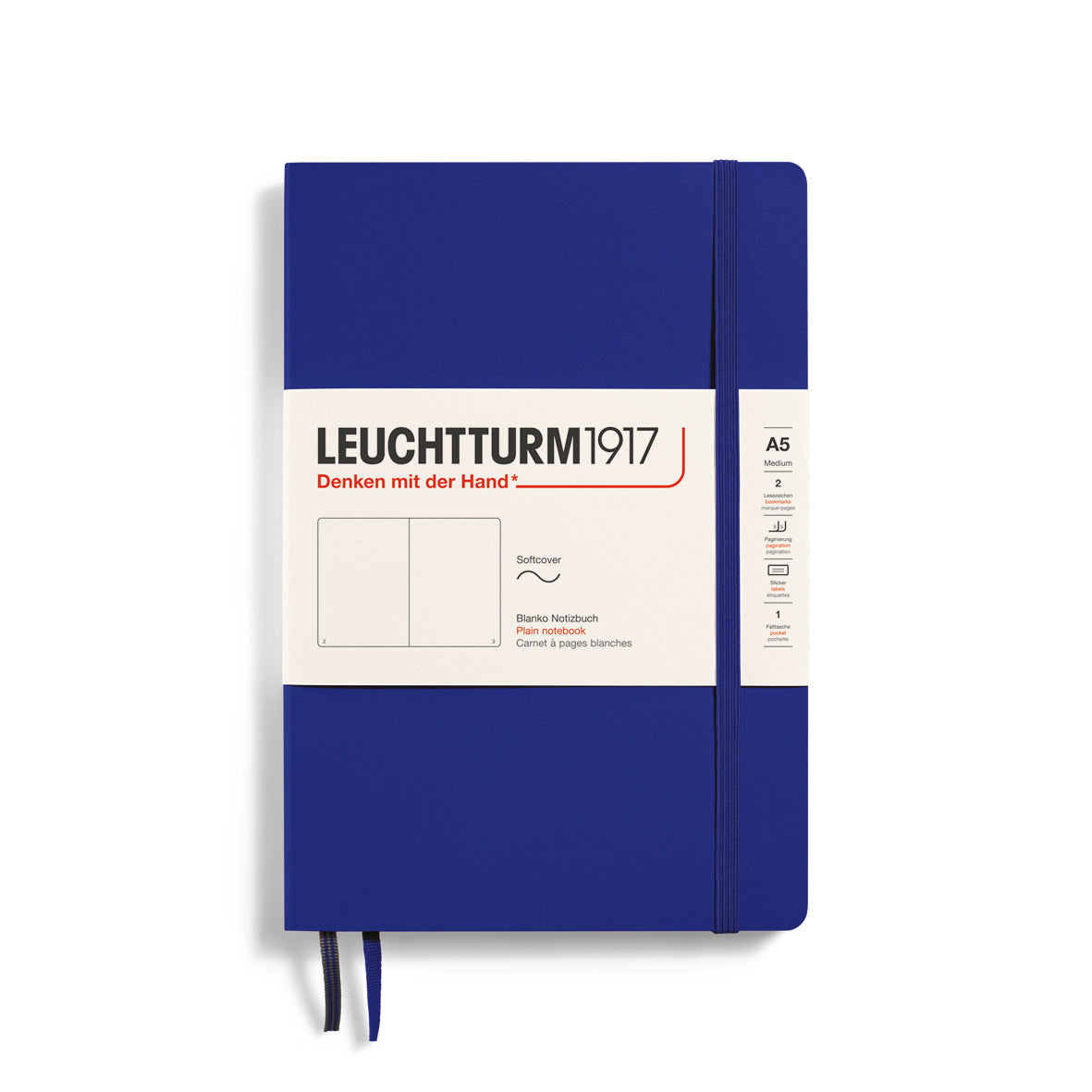 LEUCHTTURM1917 Notebook Softcover Medium (A5), 123 Pages, Plain - Ink Blue