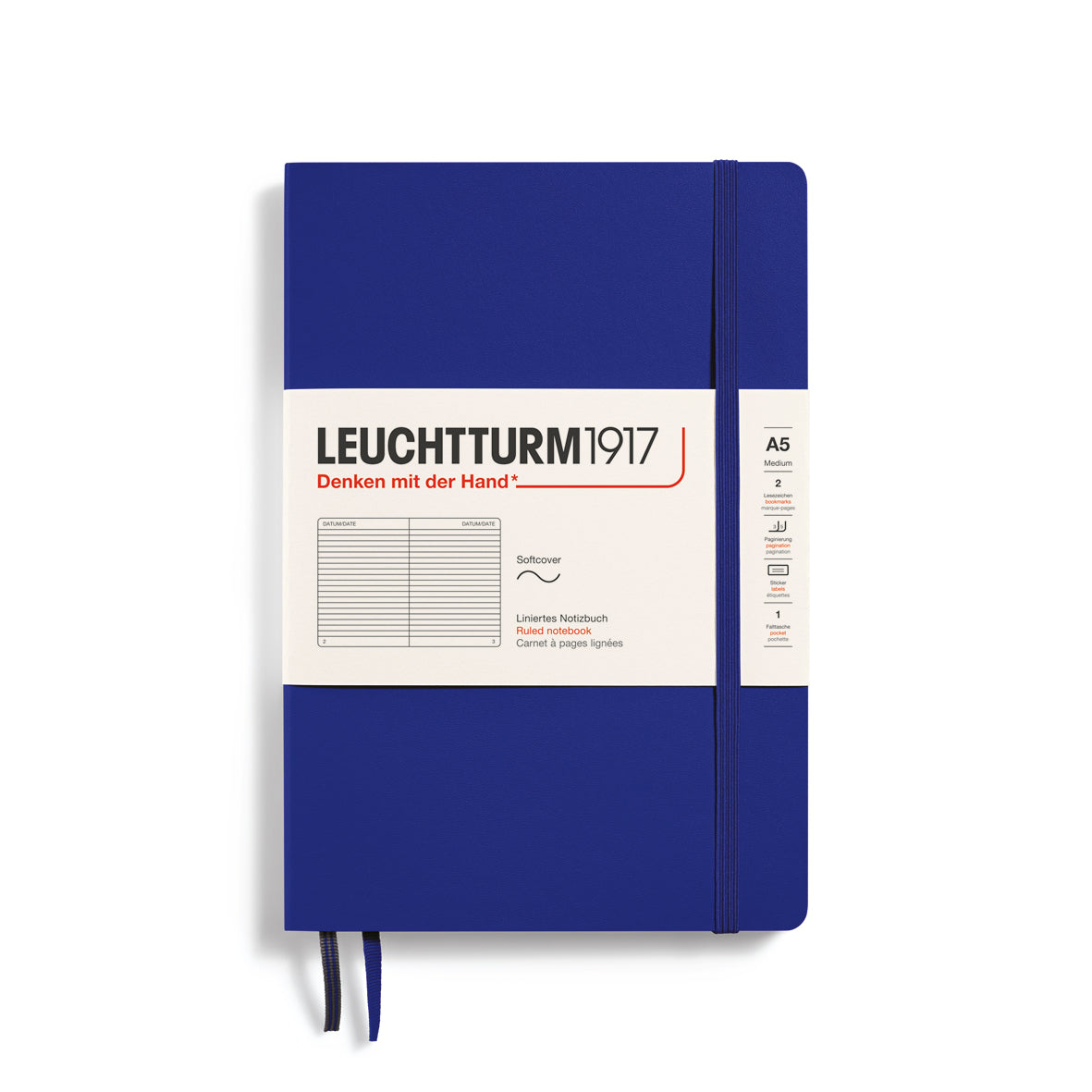 LEUCHTTURM1917 Notebook Softcover Medium (A5), 123 Pages Ruled - Ink Blue"