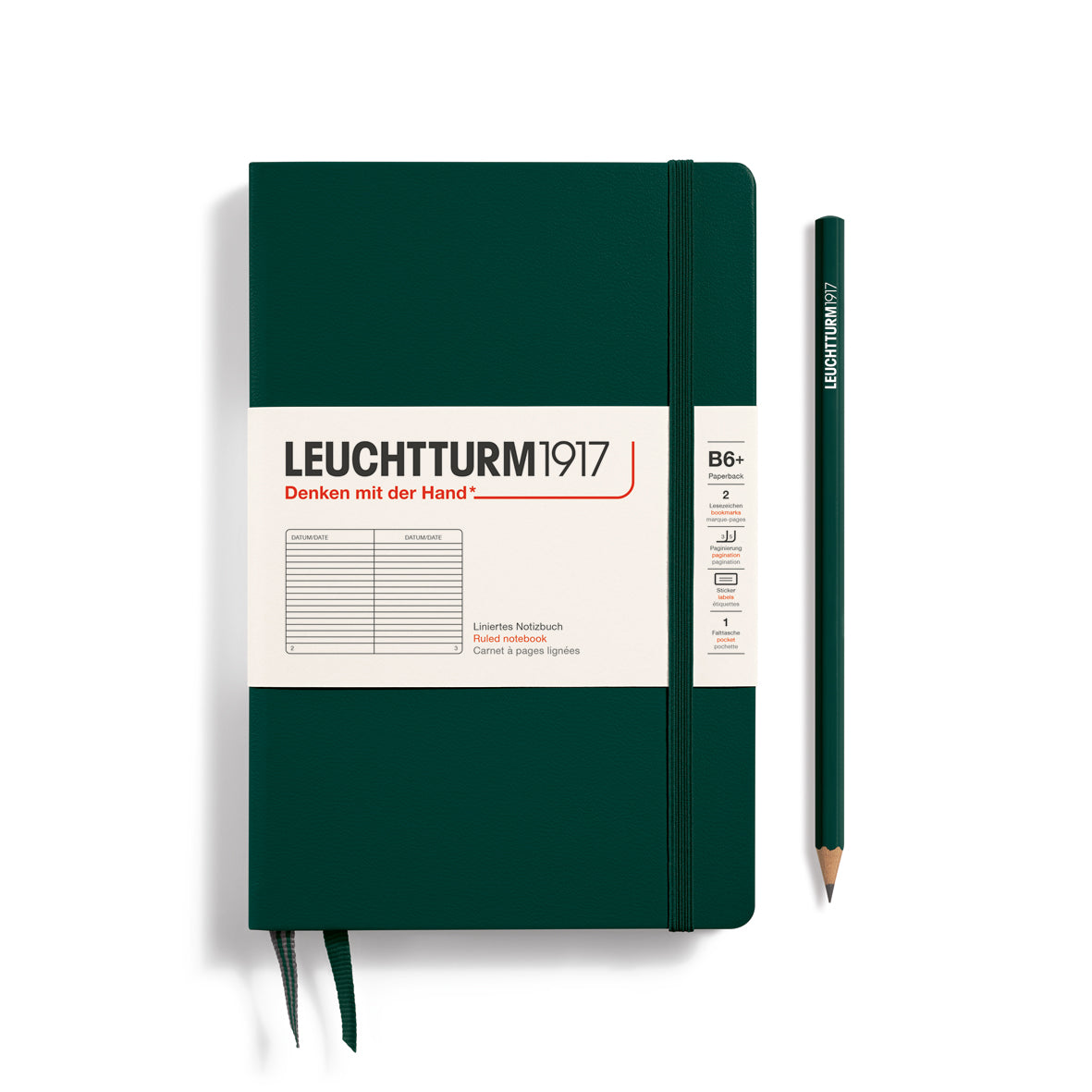 LEUCHTTURM1917 Notebook Hardcover Paperback (B6+), Ruled, 219 pages - Forest Green