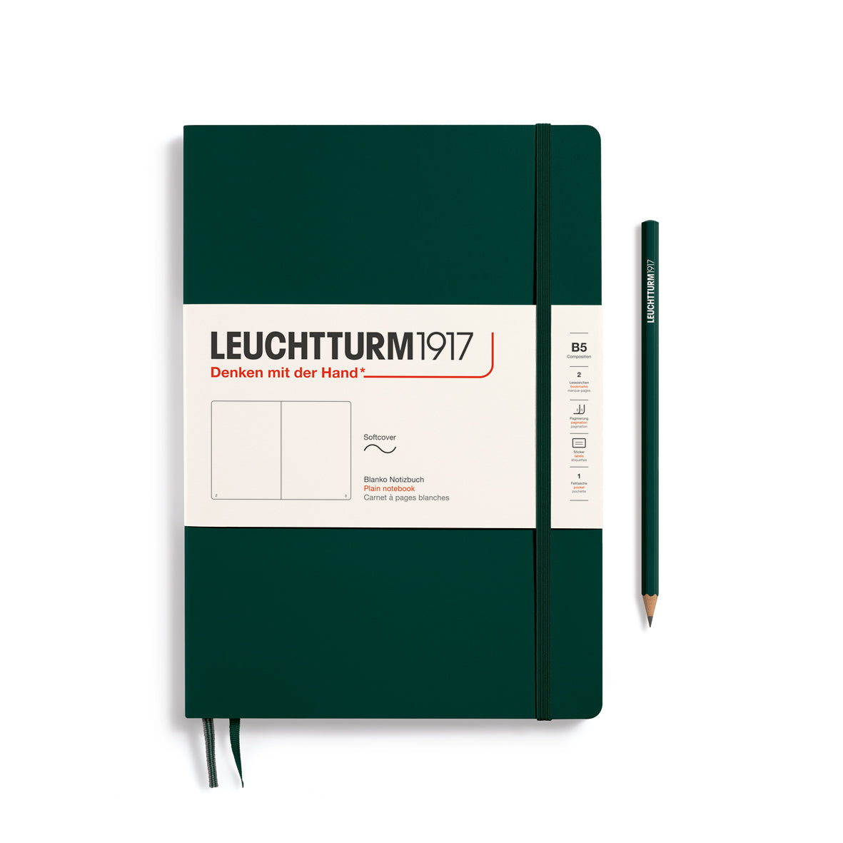 LEUCHTTURM1917 Notebook Softcover Composition (B5), Plain, 123 pages - Forest Green
