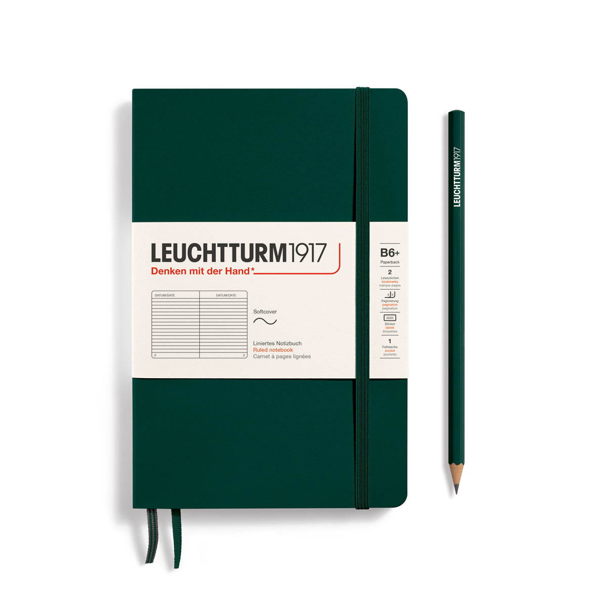 LEUCHTTURM1917 Notebook Softcover Paperback (B6+), Ruled, 123 pages - Forest Green