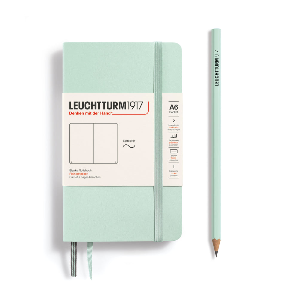 LEUCHTTURM1917 Notebook Softcover Pocket (A6), Plain, 123 pages, Mint Green