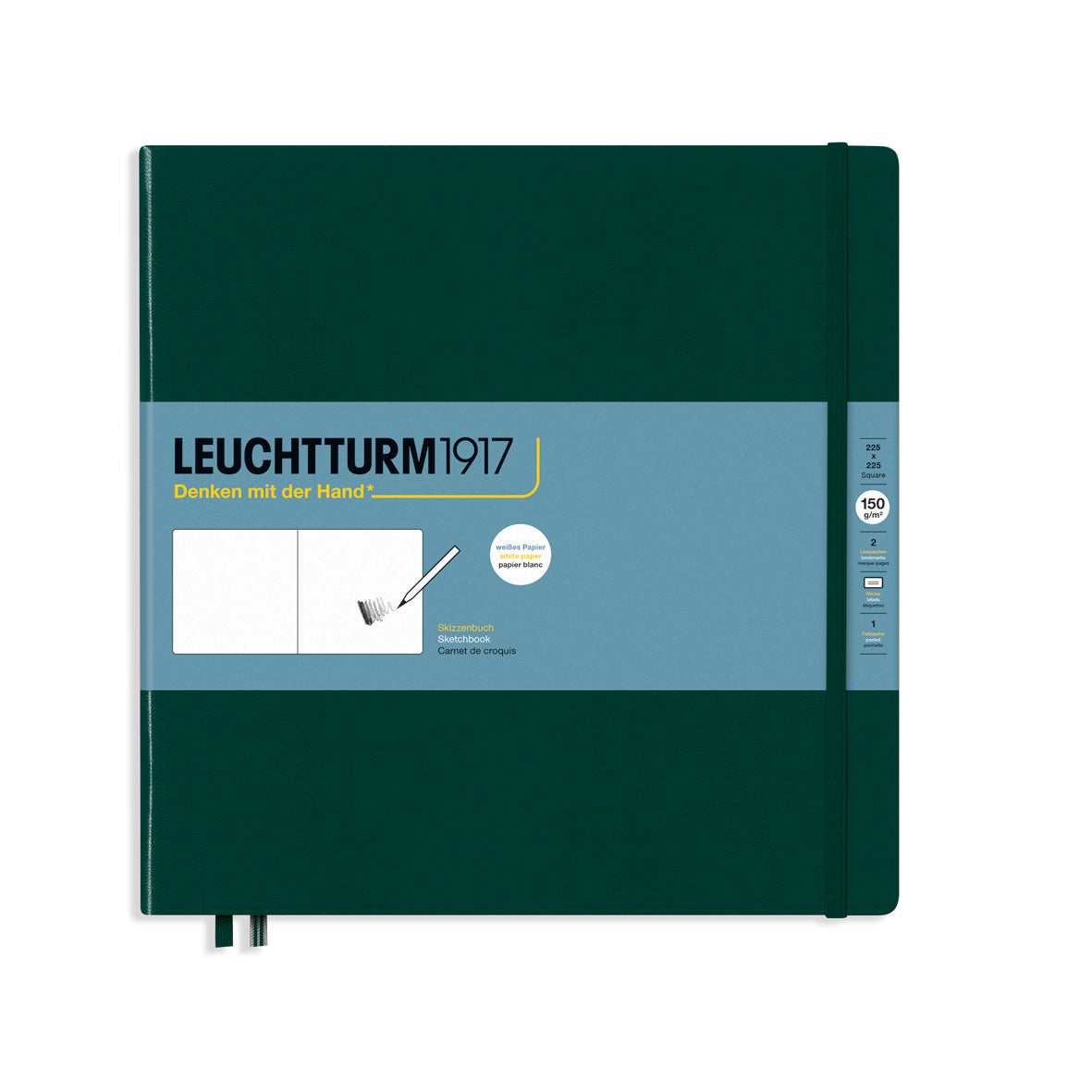 LEUCHTTURM1917 Sketchbook, Square (225 x 225mm), Hardcover, Plain, 112 pages(150gsm) - Forest Green