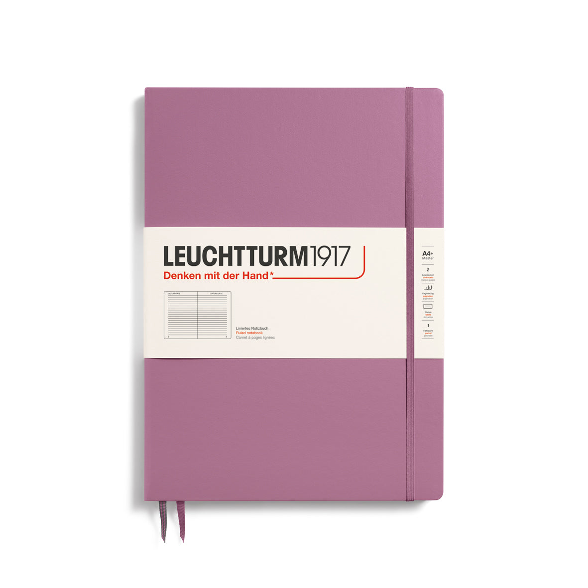 LEUCHTTURM1917 Notebook Master Slim (A4+) Hardcover, 123 Numbered pages, ruled - Dusty Rose Pink
