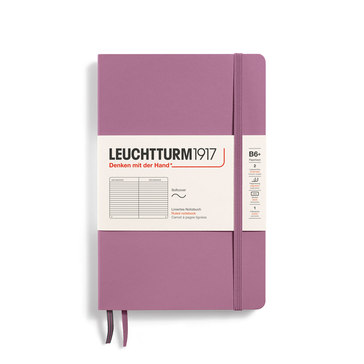 LEUCHTTURM1917 Notebook Softcover Paperback (B6+), 123 pages, ruled - Dusty Rose