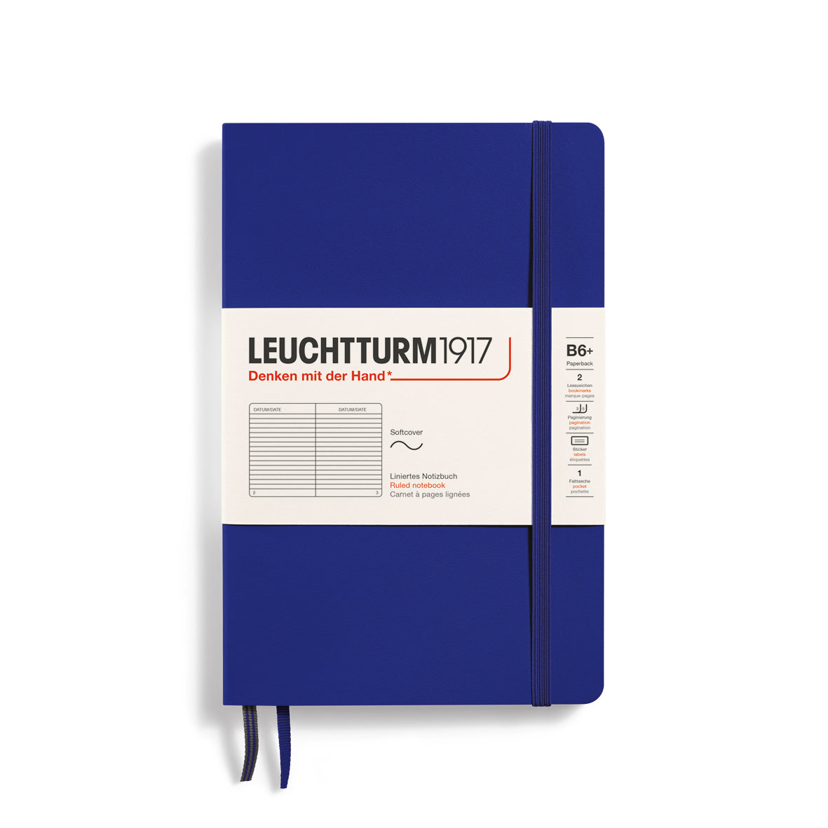 LEUCHTTURM1917 Notebook Paperback (B6+) ruled, Softcover, 123 Numbered Pages - Ink Blue