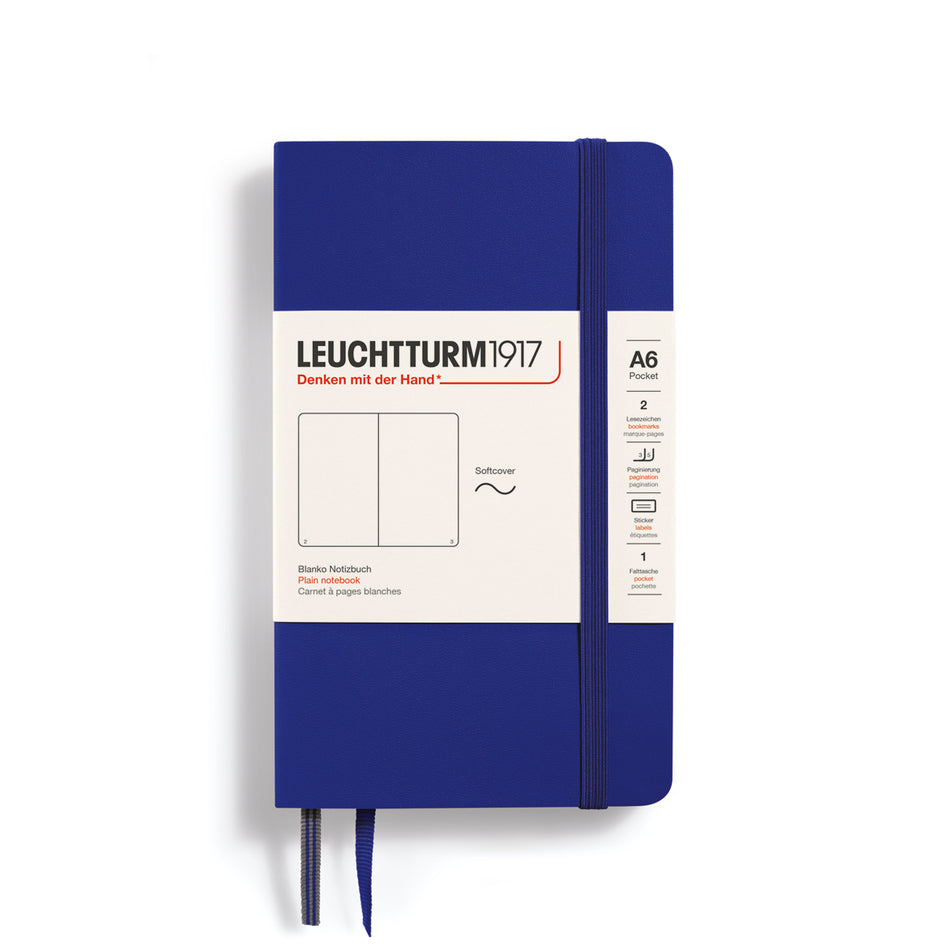 LEUCHTTURM1917 Notebook Softcover Pocket (A6), Plain, 123 pages - Ink Blue