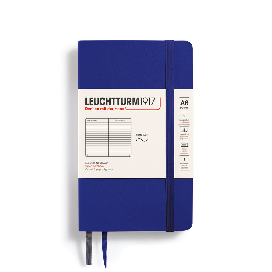 LEUCHTTURM1917 Notebook Softcover Pocket (A6), ruled, 123 pages - Ink Blue