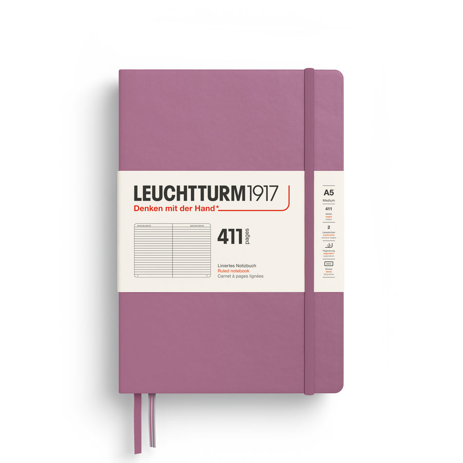 LEUCHTTURM1917 Notebook Medium (A5) HC, 411 Numbered pages, Ruled - Dusty Rose Pink