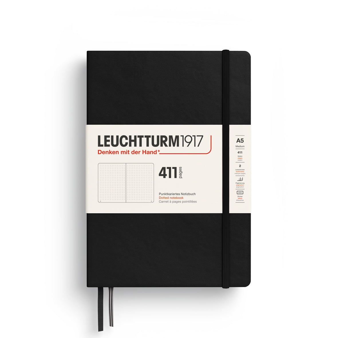LEUCHTTURM1917 Notebook Medium (A5) HC, 411 Numbered Pages, Dotted - Black