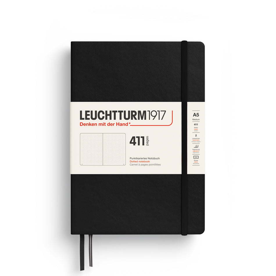 LEUCHTTURM1917 Notebook Medium (A5) HC, 411 Numbered Pages, Dotted - Black