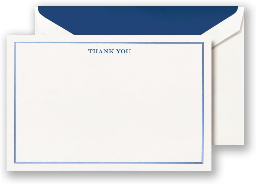 Crane Thank You Cards Border Shaded White/Blue
