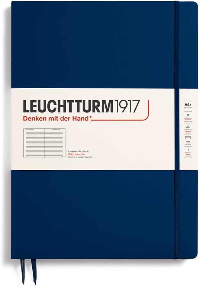 LEUCHTTURM1917 Notebook Master Slim (A4+) Hardcover, 121 Numbered Pages, Ruled - Navy Blue