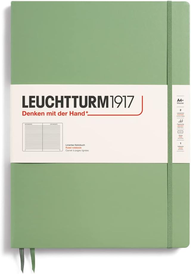 LEUCHTTURM1917 Notebook Hardcover Master Slim (A4+), 123 pages, Lined - Sage Green