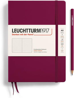 LEUCHTTURM1917 Notebook Medium (A5), Dotted Hardcover 251 Numbered Pages - Port Red