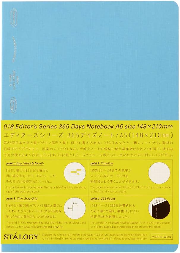 Stalogy 018 Editor's Series 365Days A5 Notebook - Grid - Blue