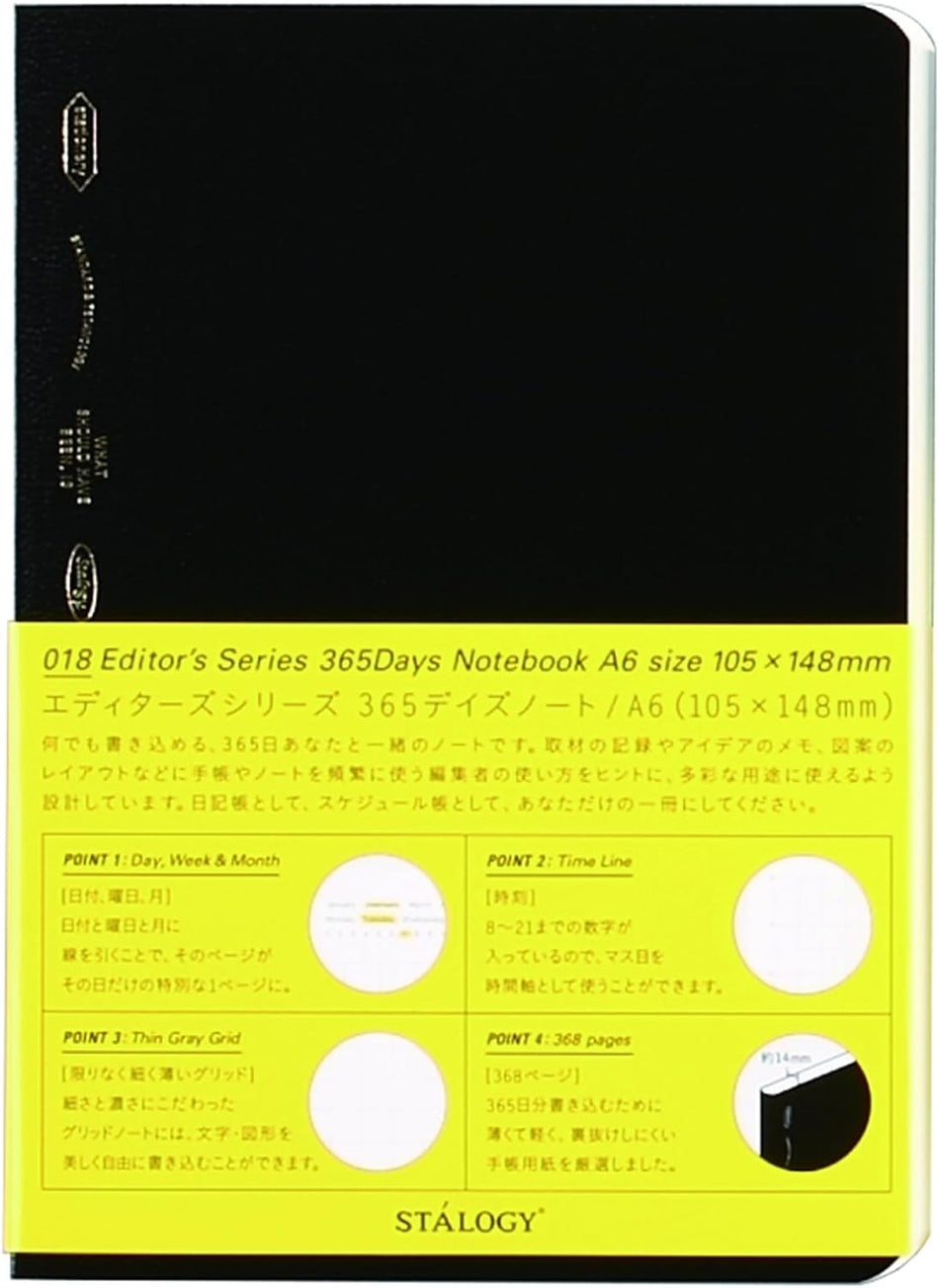 Stalogy 018 Editor's Series 365Days A6 Notebook - Grid - Black