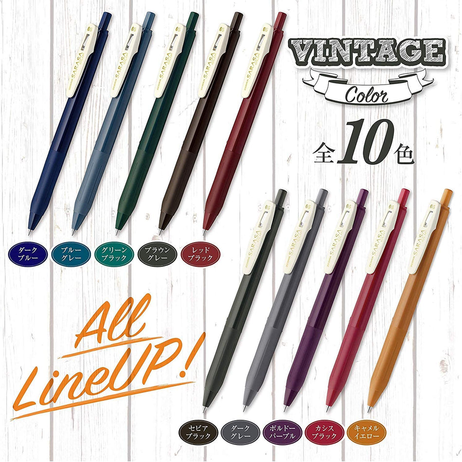 Zebra Sarasa Clip Gel Pen (0.5mm) - Vintage Color Sets (5 Pack)